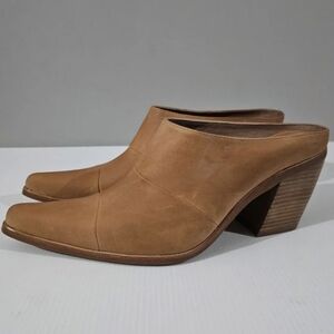 NEW Jeffrey Campbell Hold Em Mule Womens 8.5 Tan Leather Block Heel Pointed Toe